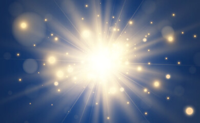 Obraz premium Bright beautiful star.Vector illustration of a light effect on a transparent background.