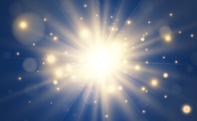 Bright beautiful star.Vector illustration of a light effect on a transparent background.