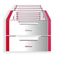 Paper cut Drawer with documents icon isolated on white background. Archive papers drawer. File Cabinet Drawer. Office furniture. Paper art style. Vector.