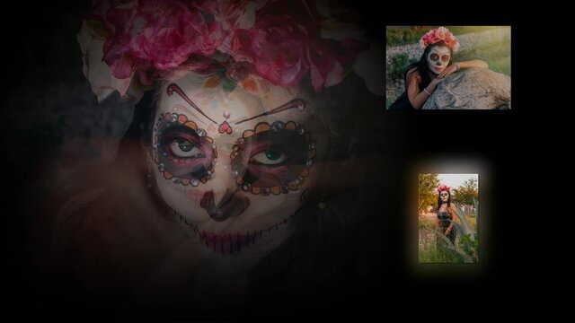 Animaci&oacute;n de im&aacute;genes de muchacha maquillada de Catrina