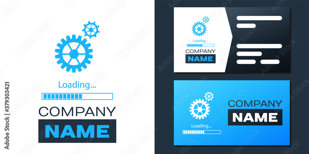 Poster logotype loading and gear icon isolated on white background. progress bar icon. system software upda