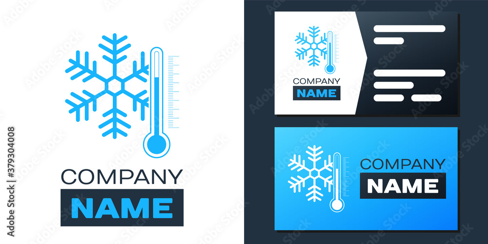 Poster logotype thermometer with snowflake icon isolated on white background. logo design template element.