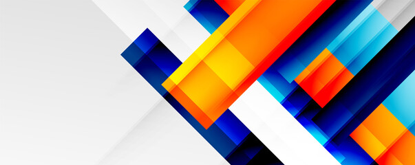 Geometric abstract backgrounds with shadow lines, modern forms, rectangles, squares and fluid gradients. Bright colorful stripes cool backdrops