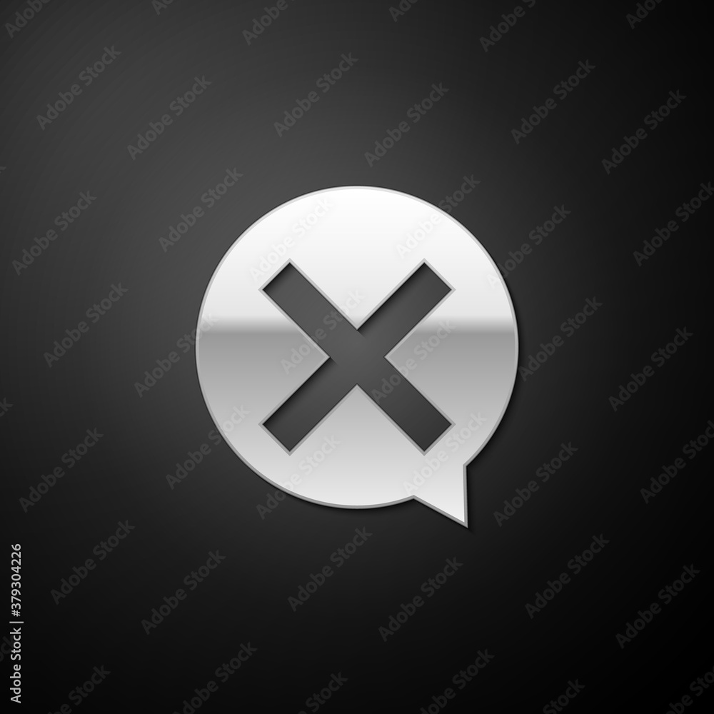 Poster silver x mark, cross in circle icon isolated on black background. check cross mark icon. long shadow