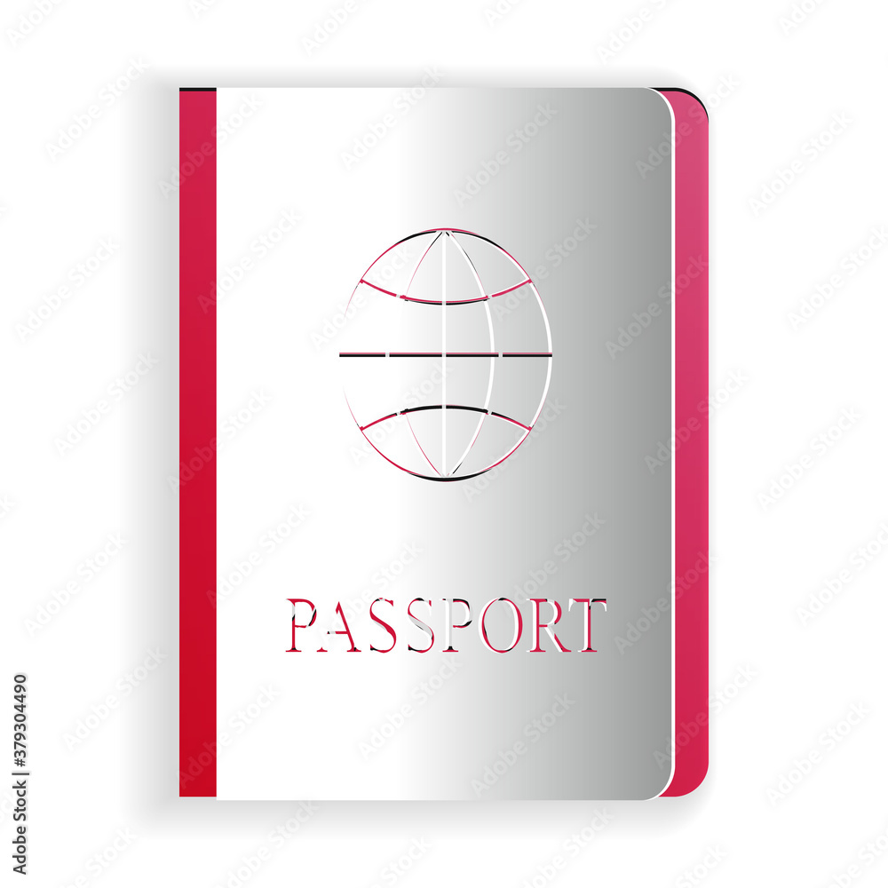 Poster paper cut passport with biometric data icon isolated on white background. identification document. p