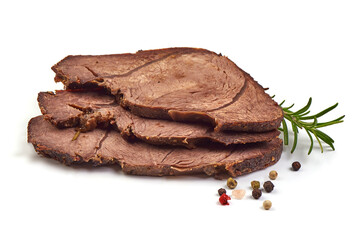 Sliced Baked pork meat, isolated on white background