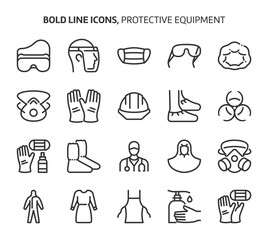 Protective equipment, bold line icons