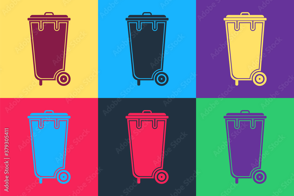 Poster pop art trash can icon isolated on color background. garbage bin sign. recycle basket icon. office t