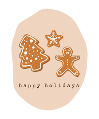 Gift card of gingerbread cookies on a beige background with the words 