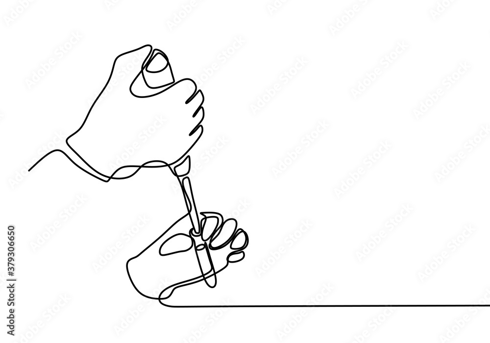 Poster one continuous single drawing line art researchers, scientist, science. the scientist's hand is hold