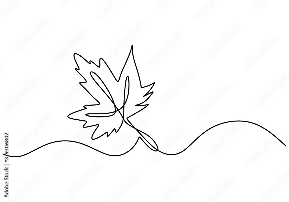 Poster maple leaf line art. one continuous line drawing abstract tropic spring isolated vector object on wh