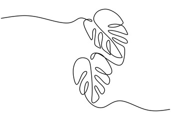 Monstera leaf line art. Tropical leaves continuous line draw design isolated on white background. Botanical nature concept. Minimalist style vector drawing. Modern single line art, aesthetic contour © ngupakarti