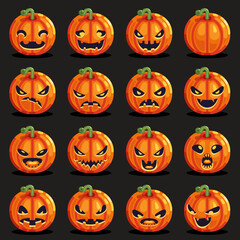 Flat design halloween pumpkin decoration scary faces smile emoji icons set layered vector illustration