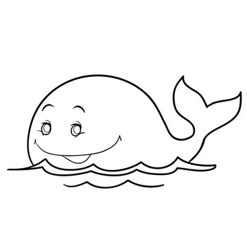 sketch of a cute whale, coloring book, isolated object on white background, vector illustration,