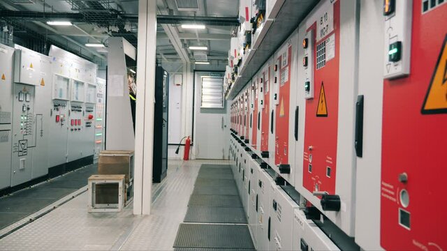 Interior of a power room with hazardous lockers