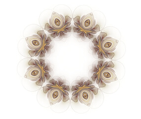 Frame made of abstract fractal beige flowers on a light background