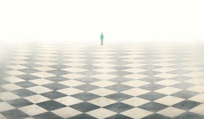 Surreal artwork of lonely man, painting art, conceptual illustration, alone lonely solitude and loneliness concept