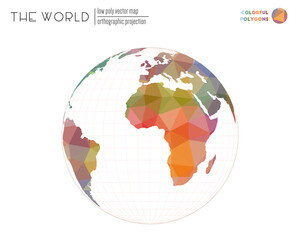 World map in polygonal style. Orthographic projection of the world. Colorful polygons. Contemporary vector illustration.