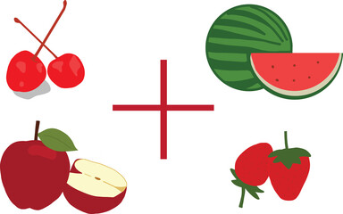 Illustration of Red Fruits ( Watermelon, Cherry, Strawberry, and Apple)
