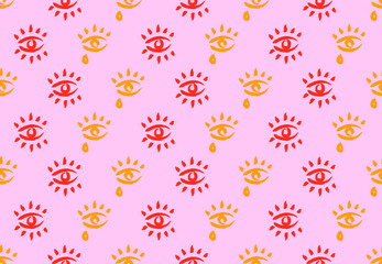 Fototapeta na wymiar Evil eyes seamless pattern. Hand drawn abstract eyes, doodle shapes cartoon style. Contemporary modern trendy vector illustration