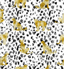 Abstract Leopard Cheetah Lion Repeating Pattern with Animal Skin  Shapes Background