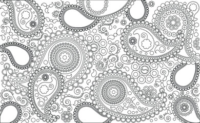 based on the Indian fabric ethnic pattern cucumbers white with black stroke