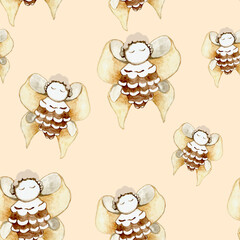 Christmas pattern Christmas tree toy, handmade angel from pine cones. Made in watercolor