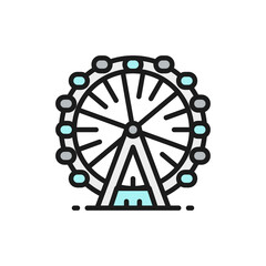 Ferris wheel, London eye flat color line icon. - obrazy, fototapety, plakaty