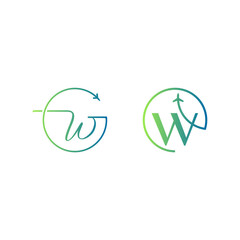 letter w logo inside a circle with air plane