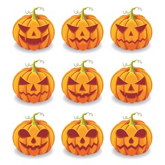 Halloween pumpkin illustration with scary face expression 