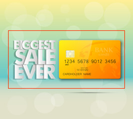 Holiday specials sale & credit bank card banner. Abstract advertising background plastic card icon. Advertising discount poster. online banking tag flyer, Promotional internet shopping sale brochure