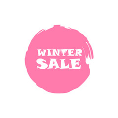 Winter sale sign over art pink brush acrylic stroke paint abstract texture background vector illustration. Acrylic paint brush stroke. Grunge ink brush stroke. Sale layout design for shop and banner.
