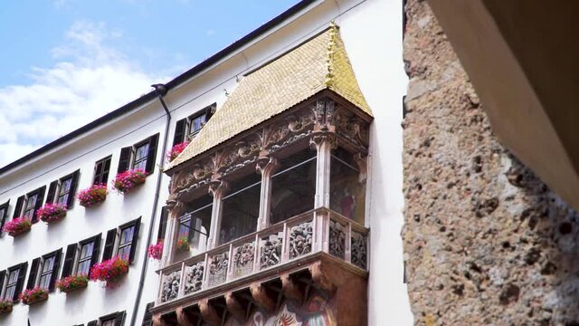 Slow Motion of Goldenes Dachl at Public Square in Innsbruck Old Town