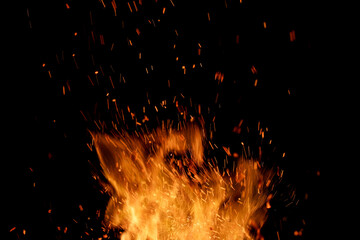 flame of fire with sparks on a black background
