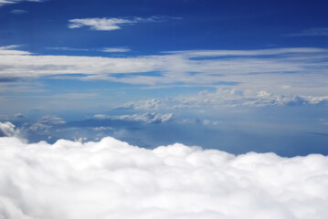 Clouds and sky from airplane window view
