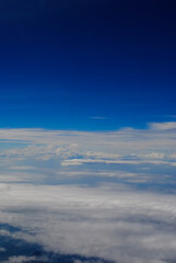 Clouds and sky from airplane window view