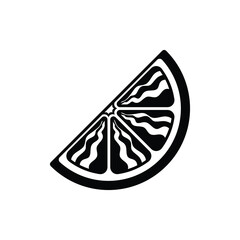 Quarter citrus fruit slice flat simple icon vector illustration. Black and white outline design, symbol for fruits, health, diet, nutrition, wellness. Lemon orange lime grapefruit.
