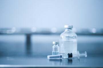 Vaccine coronavirus deverlopment vial dose flu shot drug needle syringe,medical concept vaccination...