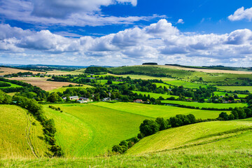 Summer hike over Melbury Hill on the north Dorset downs in south west England UK