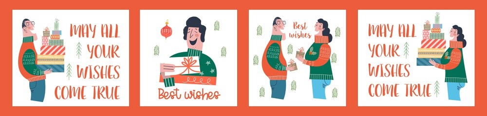 A set of fun vector greeting Christmas and new Year illustrations.