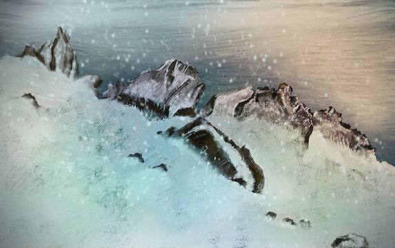 Scenery of a snowy coastal environment – digital painting/illustration