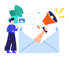
Envelope with megaphone, flat design of email marketing 
