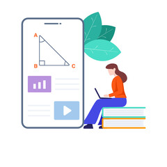 
Distance learning illustration in flat style, elearning vector 
