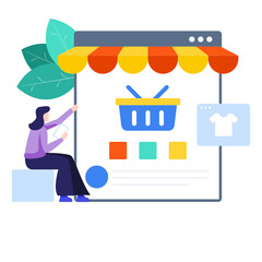 
Grocery basket on web page denoting online shopping illustration
