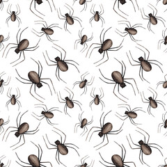 Hallowen seamless pattern with spiders on white background. Watercolor illustration