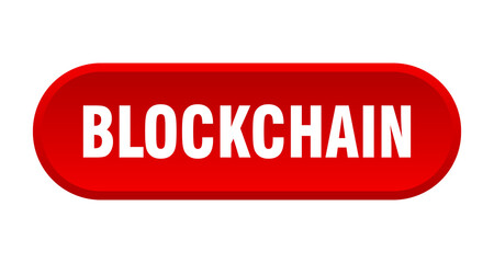 blockchain button. rounded sign on white background