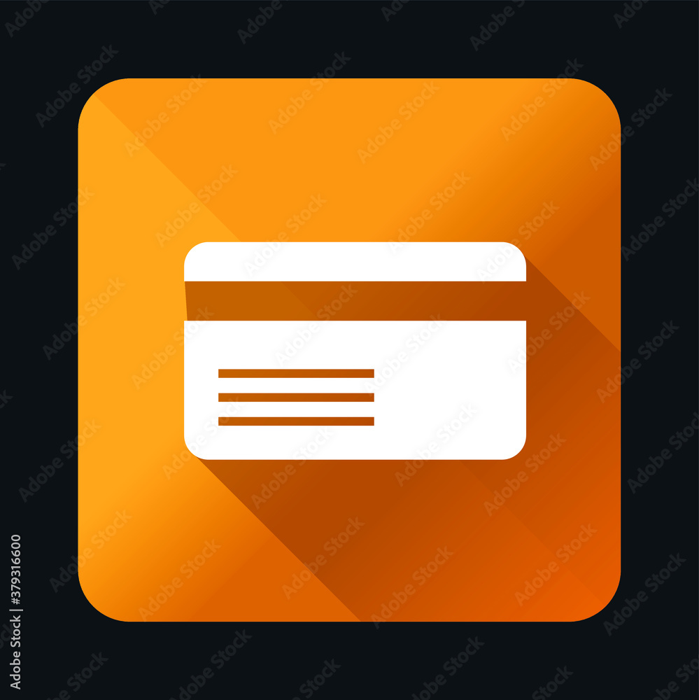 Poster flat universal white credit card icon with shadows on realistic colorful button on black background 