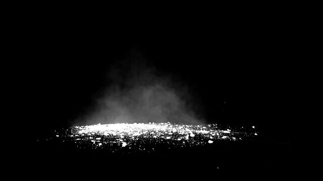 In-situ blasting, blasted stone fragments and smoke, black background with alpha channel