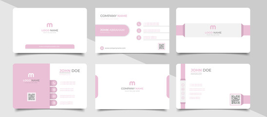 Trendy minimal abstract business card template in pink color.