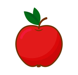 Red apple with green leaves. Vector isolated illustration on white background